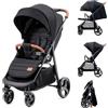 kk Kinderkraft Kinderkraft GRANDE PLUS Passeggino Leggero dalla nascita fino 22 kg, Pieghevole con una mano, Posizione sdraiata, L'ammortizzazione su tutte le ruote, Cappottina XL, Nero