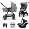 kk Kinderkraft Kinderkraft NEWLY 3 in 1 Trio passeggino neonati, con Ovetto I-SIZE 40-75 cm, Carrozzina, TRAVEL SYSTEM, filtro UPF50+, Con Accessori, Pieghevole, Schienale regolabile, Grigio