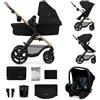 kk Kinderkraft Kinderkraft MOOV 2, passeggino trio 3 in 1, navicella+passeggino 2 in 1, seggiolino auto i-Size, ruote antiforatura ammortizzate, cappottina UPF50+, fino a 22 kg, Nero