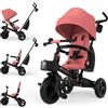 kk Kinderkraft Kinderkraft AVEO 2 PRO Triciclo bambini dai 9 Mesi fino 25 kg, Passeggino con Maniglione del Genitore regolabile, Bici, Compatto pieghevole, Sedile girevole Fronte Mamma e Strada, Ruota libera, Rosa
