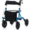 RELAX4LIFE Deambulatore per Anziani con 4 Ruote Pneumatiche, Portata Max 136KG, Rollator Girello Pieghevole in Alluminio Ultraleggero con Sedile, Massima Comfort all'Aperto (Blu, Classico)
