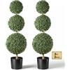 VEVOR Set di 2 Alberi Finti di Bosso a 3 Sfere da 914 mm Piante Verdi in PE, Albero Topiario Artificiale con Vaso, Pianta Decorativa per Interni ed Esterni, Veranda, Balcone, Patio, Ingresso, Giardino