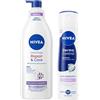 NIVEA Skincare Kit con Crema Corpo Repair & Care 400 ml e Deodorante Spray Derma Control Restore 150 ml, Idratazione e protezione 72h, Ingredienti nutrienti, Per pelle secca, sensibile e irritata