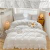 WONGS BEDDING Set di biancheria da letto con volant e pizzo, 3 pezzi, in morbida microfibra traspirante, per letto matrimoniale, 200 x 200 cm, colore: bianco
