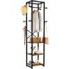 IBUYKE Appendiabiti,con 3 Ripiani e 8 Ganci,Attaccapanni,Marrone TMJ088H | Appendiabiti da Ingresso,Autoportante,40 X 30 X 180cm,Struttura in Acciaio, Portabiti per Vestiti,Cappelli,Sciarpe e Borse