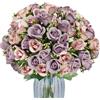 TurelinnG 3 mazzi di fiori artificiali, bouquet di rose artificiali contenente 45 capolini, fiori artificiali come quelli veri, adatti per matrimoni, soggiorni e decorazioni da tavola, Viola