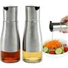POPSKEETER Set di 2 dispenser per olio d'oliva e aceto in acciaio inox, 300 ml, set di 2 dispenser per olio d'oliva e aceto color argento