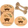 G2PLUS 100PCS Etichette Natale Buon Natale,Etichette Regalo 5.5cm | Tag Regali Rotonde con Motivo Ramo d'Agrifoglio,per Confezione Regalo di Natale