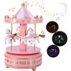 AIDIER Carillon luminoso con carillon a forma di carosello con luci a LED Wind up 4 cavalli rotante figurina musicale vintage sogno giostra regalo natalizio decorazione ornamento