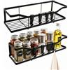 ruyxihom Portaspezie Salvaspazio da Parete 2 Pezzi, Porta Spezie per Cucina Senza Forare, Scaffale Organizer in Metallo con Design a U con 8 Ganci, Mensole Sospese Adesive per Cucina Bagno Balcone, Nero