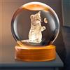 PORFOYO Sfera di cristallo 3D, luce notturna a forma di gatto, con base in legno, 80 mm, 7 colori, USB, lampada notturna per bambini, camera da letto, decorazione e regalo per gli amanti dei gatti (A)