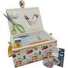 JYC CREATIVE Grande cucito in legno con accessori, scatola da cucito foderata in tessuto con 8 scomparti, organizer con spillo, scatola con maniglia, vassoio per accessori, (grande, macchina)