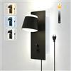 Sytmhoe 3CCT Applique Camera da Letto USB Tipo-C, Interruttore e Spina | 25W luce lettura, luminosità dimmerabile, luce calda / fredda / naturale selezionabile per appartamenti, hotel e comodino