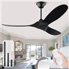 OUENGK Ventilatore da Soffitto Senza Luce con Telecomando, Moderno in Legno Nero, 132cm/52 Pollici, Per Interni ed Esterni