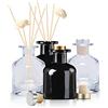 HOSSIAN 2 bottiglie di diffusore di vetro trasparente 2 bottiglie di diffusore nero - con bastoni di canna naturali Usare per fai da te set di diffusore di canna di sostituzione (Trasparente +Nero)