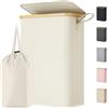 Lifewit Cesto Portabiancheria Sottile con Coperchio in Bambù 50L, Cesta Portabiancheria Pieghevole con Borsa Rimovibili e Manico, Salvaspazio per Camera da letto, Bagno, Lavanderia, Dormitorio, Bianco