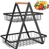Rdddhur Porta Frutta a Piani, Porta Frutta Cucina a 2 livelli, Portafrutta da Tavolo, Fruttiera Portafrutta in Metallo per Conservare Frutta, Verdura e Pane, Alto Volume(Nero)
