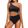 Generico Costume Intero Donna Monospalla Un Pezzo Coprente Chiave Spalline Removibili Costume da Bagno Intero Donna Vita Scoperta Slim