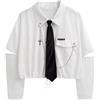 Generisch Camicia da donna stile college - Versatile maglietta streetwear con catena e cravatta, casual Button Down per il tempo libero, camicia a maniche lunghe.