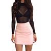 Loalirando Crop Top a Manica Lunga Maglia Ragazza Donna Tumblr Collo Alto Trasparente Serata Clubwear Sottile Casual,Nero,M