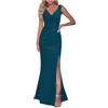 Duohropke Abito da cocktail da donna, lungo, da sera con fessura, sexy, senza maniche, con scollo a V, in tinta unita, con schiena scoperta, azzurro, XL