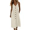 Lovraj Abito estivo da donna con spalline, linea ad A, in cotone, con scollo a V, stile bohémien, tinta unita, con tasche