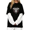 Celanisai Felpa gotica da donna Y2K, a maniche lunghe, stile Emo, Grunge Alt, vintage, streetwear, E-Girl, con stampa grafica anni '90, stile anime Academia, stile casual, P nero 3, M
