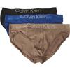 Calvin Klein Slip Uomo 3 Slip Elastico a Vista logato Mutande Tessuto Microfibra Articolo NP2818O, MZD Black/dazzing Blue/Fresh Taupe, Size M/in 32-34 / cm.81-86