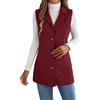 Generisch Gilet lungo da donna in velluto a coste doppiopetto con risvolti, elegante gilet termico con tasche, elegante blazer vintage, O rosso., S