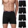 wirarpa Boxer Uomo in Cotone 100%, Largo con Bottoniera, 4 Pezzi Nero M