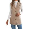 Generisch Gilet lungo da donna in velluto a coste doppiopetto con risvolti, elegante gilet termico con tasche, elegante blazer vintage, O kaki, M