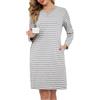 Lovasy Camicia da Notte in Cotone Donna Invernale Maniche Lunghe | Abito da Notte Allattamento con Scollo a V Righe Pigiama Vestaglia Bottoni Davanti con Tasche