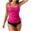 Generico Set Tankini Due Pezzi Arricciato con Cordoncino Regolabile Controllo Pancia con Bottom Vita Alta a Coste Taglia Plus