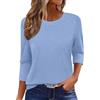 Onsoyours Maglietta Donna Manica a 3/4 Girocollo Tshirt Estiva Maglia a Maniche Tre Quarti Casual Top Basic T-Shirt con Split A Azzurro M