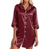 Generisch Camicia da notte da donna, in raso, con bottoni, sexy, da notte, per allattamento, da notte, leggera, comoda, per la nascita, per il sonno, morbido pigiama, O vino, XXL