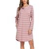 Lovasy Camicia da Notte Donna in Cotone Invernale Scollo Rotondo | con Maniche Lunghe Vestito Pigiama Lungo Bottoni Davanti Morbida e Confortevole Sottoveste con Tasche