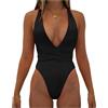 uxxnjfg Costume Intero Donna Contenitivo Pancia 2025 Costume Interi Eleganti Push Up Piscina Trikini Mare Tankini Vita Alta Beachwear Monokini Sexy con Scollo a V Nero L