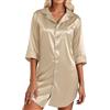 Generisch Camicia da notte da donna, in raso, con bottoni, sexy, da notte, per allattamento, da notte, leggera, comoda, per la nascita, per il sonno, morbido pigiama, O beige., XXL