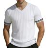 Generic Polo da uomo estiva vintage casual regular fit strutturato scollo a V colore blocco strisce maglia pullover magliette da golf, bianco, M