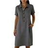 LUNULE Abito Estivo Da Donne A Tinta Unita Con Bottoni Scollo A V Maniche Corte E Tasche Abito Svolazzante Al Ginocchio Abiti A Camicetta Leggero Abiti Tunica Boho Prendisole Casual, Abiti Estivi Da Donna