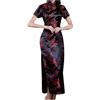 KBOPLEMQ Abito da donna cinese tubino tradizionale Cheongsam a maniche corte Qipao broccato abito lungo abito da sera abiti da festa donna elegante collare sexy mini abito cinese