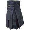 Kilt Mania Kilt multiuso da uomo, stile tradizionale scozzese, moderno, ibrido, in tartan, in cotone nero, con tracolla regolabile, kilt da uomo