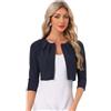 Allegra K Donna Cardigan Aperto sul Davanti con Pieghe Maniche a 3/4 | Morbido e Comodo Versatile per Ufficio Matrimonio e Serata Stile Bolero Corto Adatto per Primavera Blu scuro XS