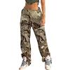 KBOPLEMQ Pantaloni cargo mimetici da donna Baggy Y2k Parachute Pants Fashion gamba dritta pantaloni da jogging streetwear con cerniere a vita alta vintage Track Pants Hip Hop Pantaloni con tasche