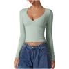 KBOPLEMQ Maglia da donna a maniche lunghe con scollo a V, sexy, slim fit, Y2K, Skim Dupe Basic Crop, top a tunica, da donna, elasticizzata, per sport stretto, top da donna