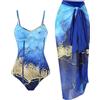 KBOPLEMQ Bikini da donna, costume intero da bagno con volant a V, scollo a V, slip imbottito, monokini e gonne lunghe, set elegante, O blu., M