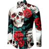 YOSUWOAI Costume da carnevale, da uomo, casual, con teschio, rosa, con stampa 3D, a maniche lunghe, stile vintage, a maniche lunghe, per San Valentino, camicia da uomo, slim fit