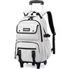 ZHANAO Zaino a rullo in tinta unita per ragazzi Zaino da scuola per studenti delle scuole medie Trolley Bookbags per ragazzi elementari, Bianco-2 Ruote, 2 Wheels