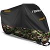 Favoto Telo Coprimoto 210D Teli per Moto Scooter Impermeabile Resistente ad Acqua/Polvere/Pioggia/Vento/Foglie, Copertura Motociclo (Nero Camuffare, 245x105x125cm)