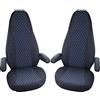 BREMER SITZBEZÜGE Coprisedili per pilota, compatibili con camper Hymer Ducato, accessori per camper | Set di 2 coprisedili con braccioli in nero/blu | WMS706
